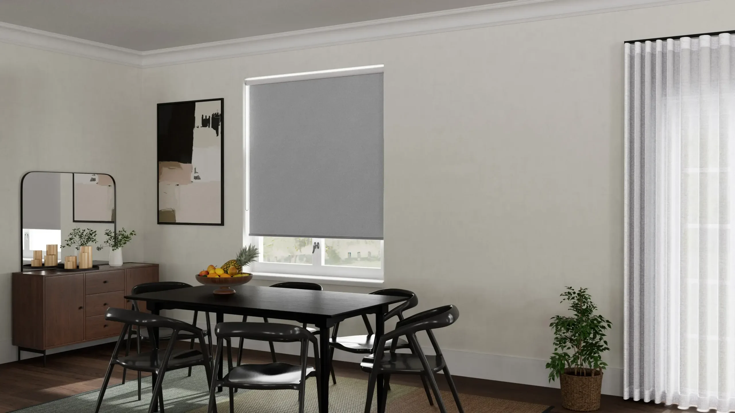 Chrome Blackout Roller Blinds For Dining Room